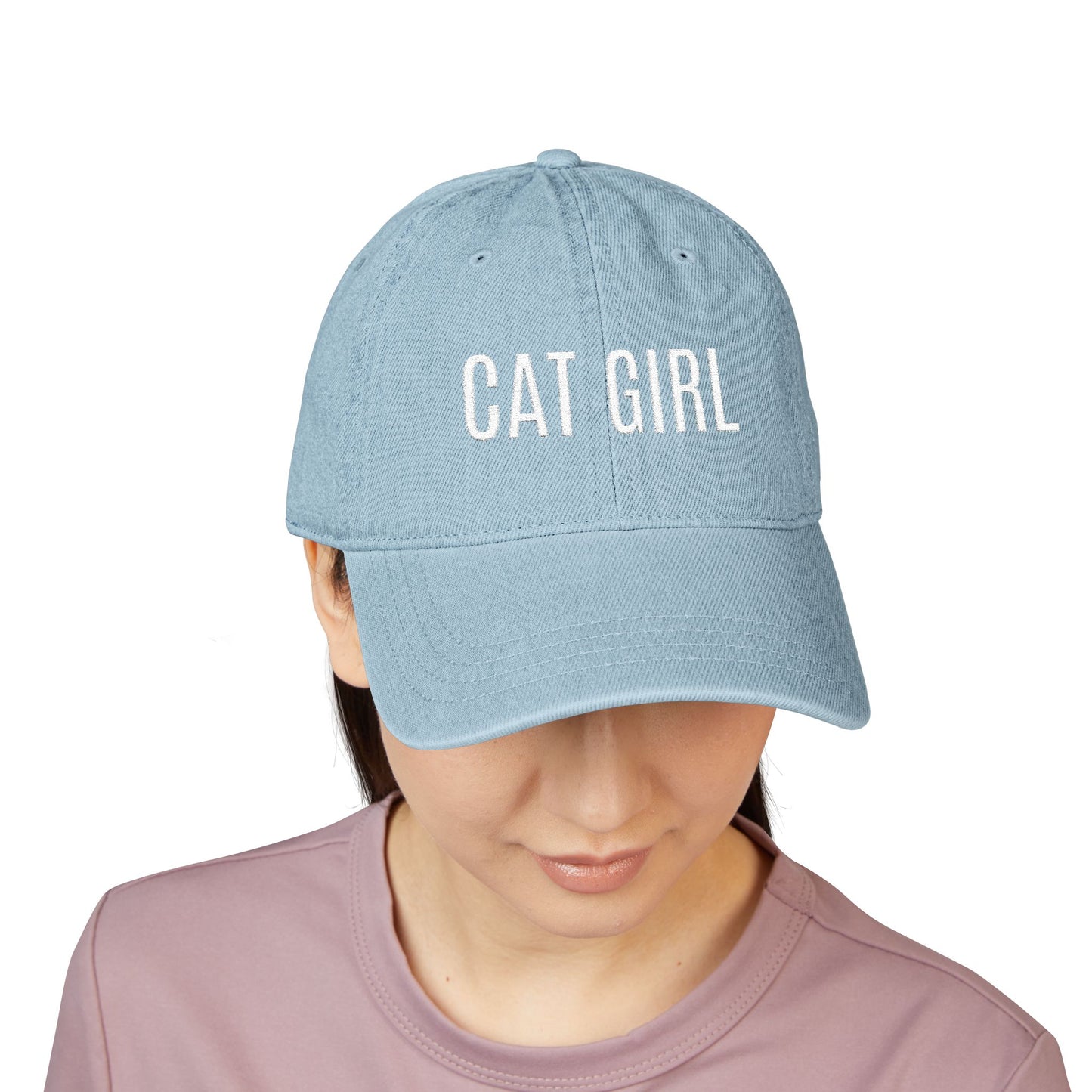 Cat Girl Embroidered Denim Hat – Cute Casual Baseball Cap for Cat Lovers