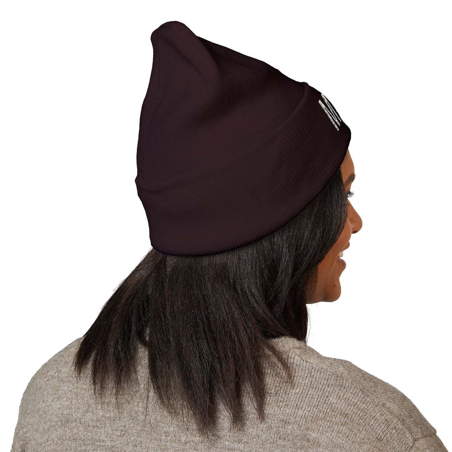 MEOW Embroidered Cuffed Beanie — Cozy Cat Lover Knit Hat