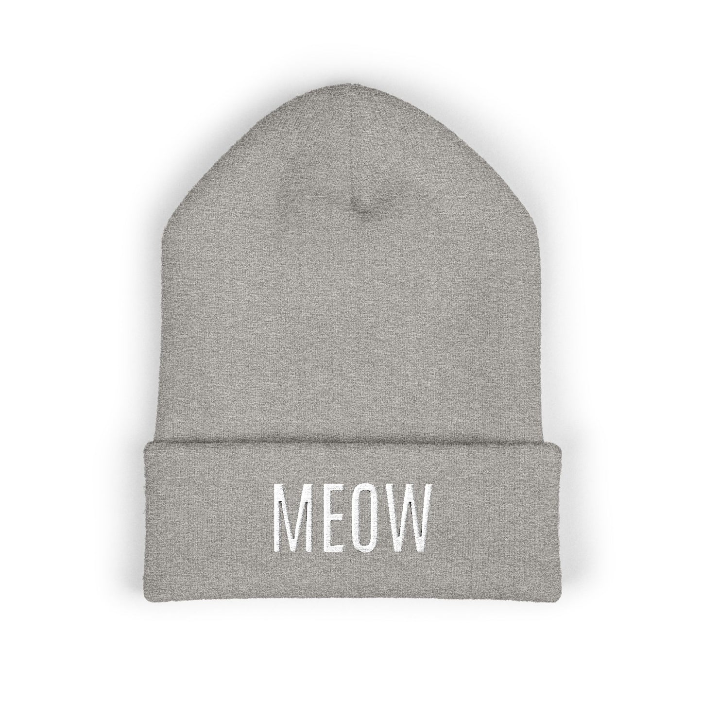 MEOW Embroidered Cuffed Beanie — Cozy Cat Lover Knit Hat