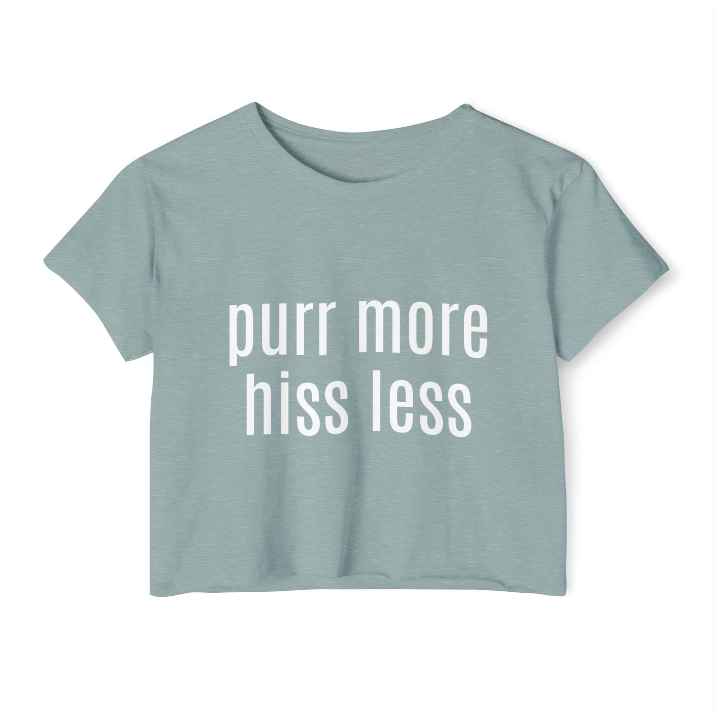 "Purr More Hiss Less" Crop Tee — Women's Cute Cat Festival Tee