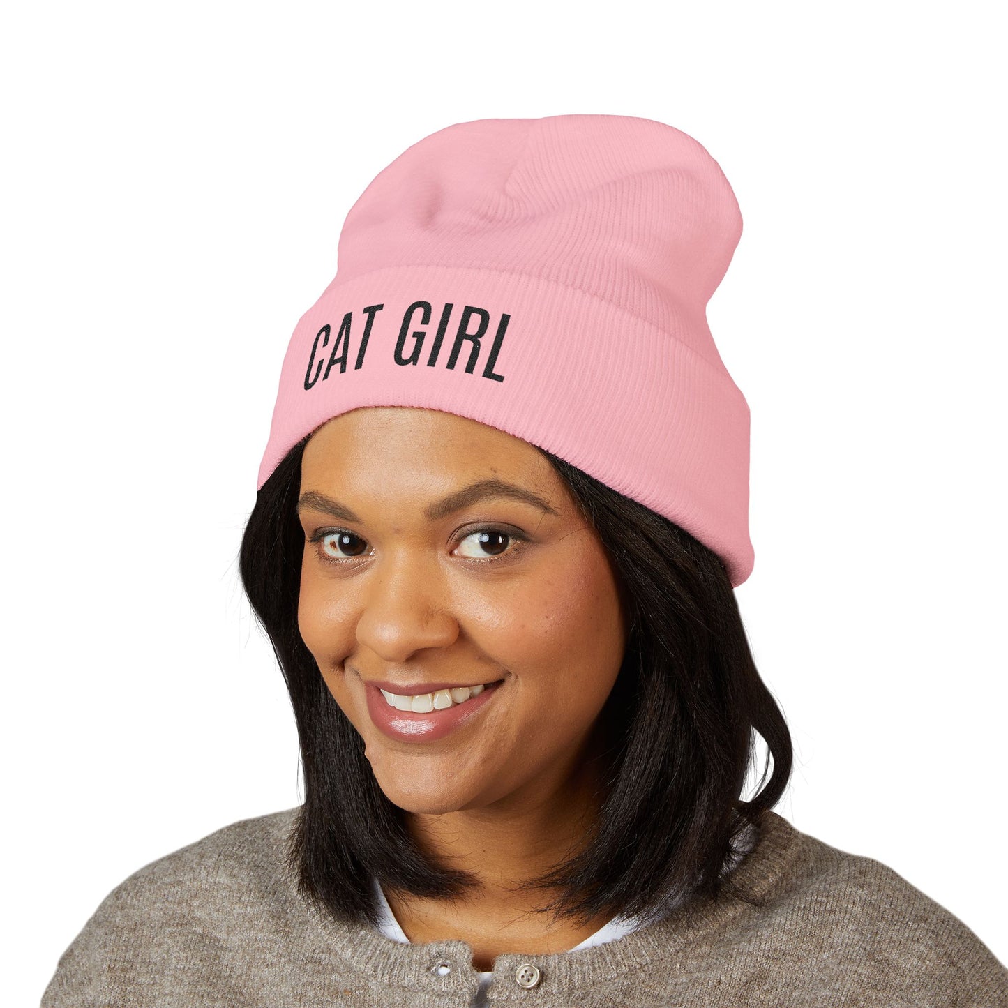 "Cat Girl" Embroidered Cuffed Beanie