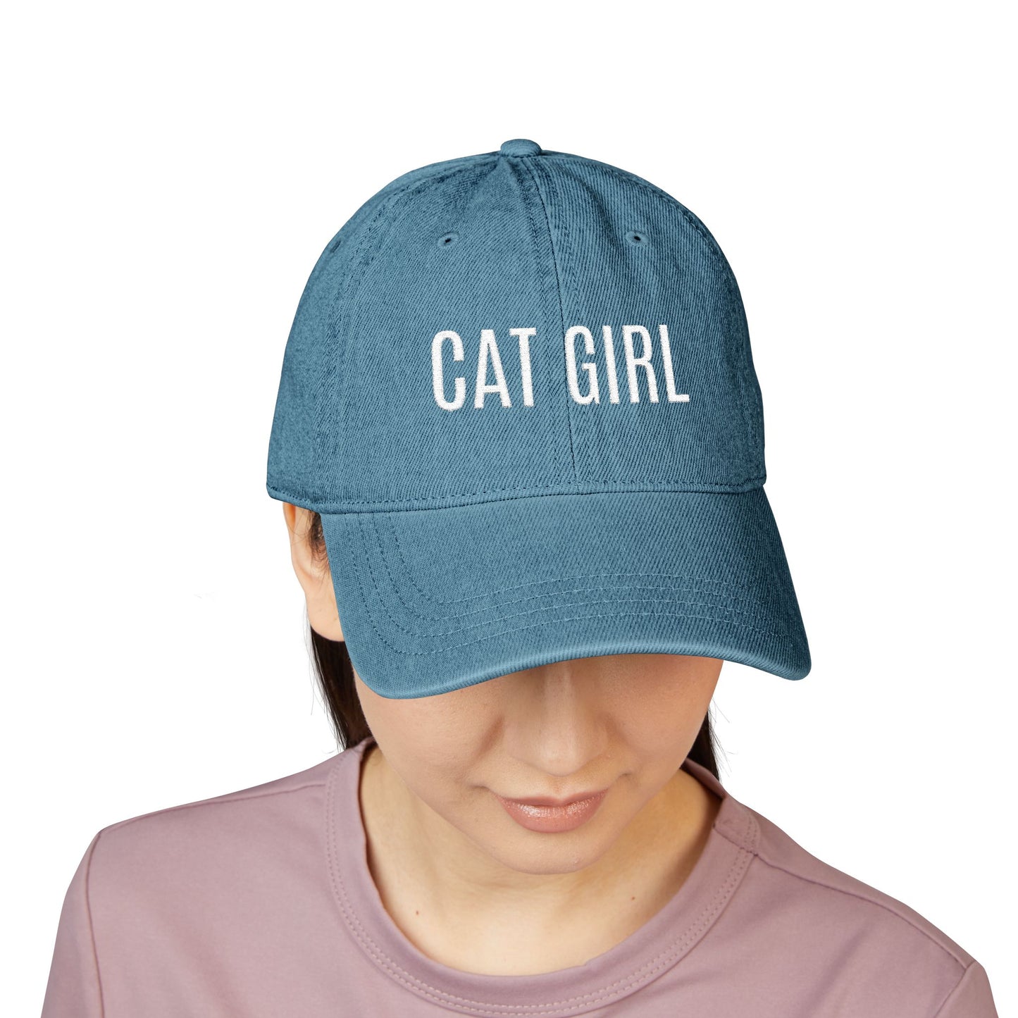 Cat Girl Embroidered Denim Hat – Cute Casual Baseball Cap for Cat Lovers
