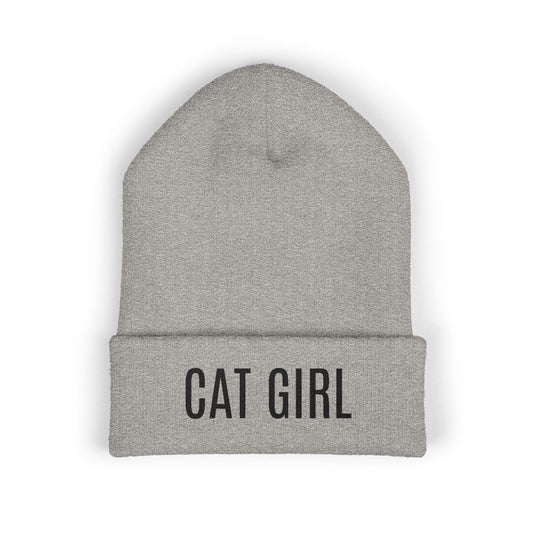 "Cat Girl" Embroidered Cuffed Beanie