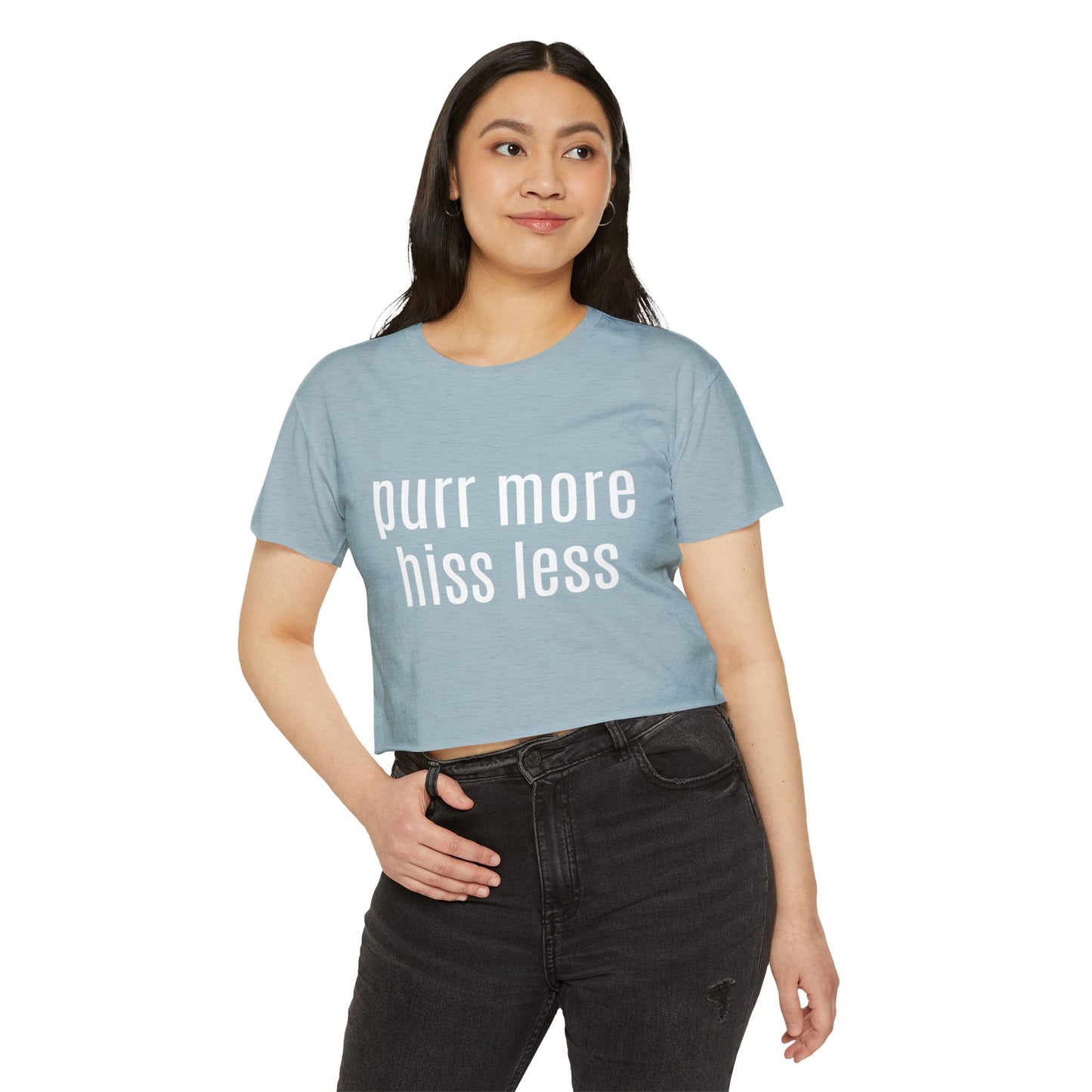 "Purr More Hiss Less" Crop Tee — Women's Cute Cat Festival Tee