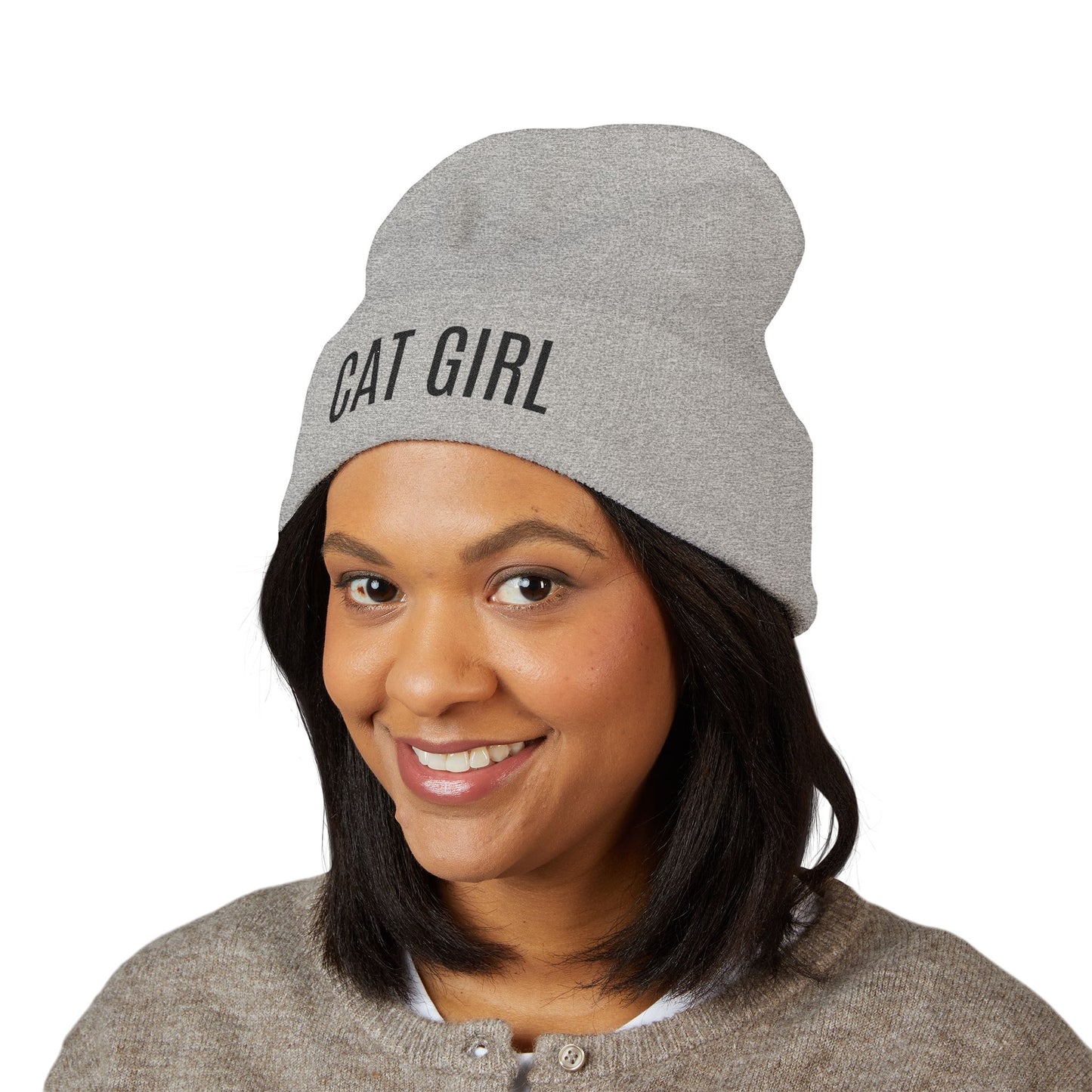 "Cat Girl" Embroidered Cuffed Beanie