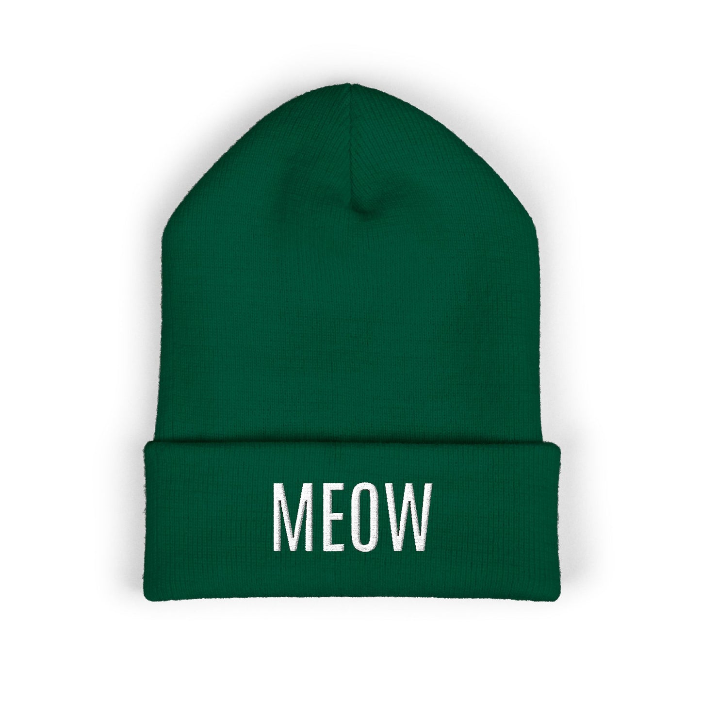 MEOW Embroidered Cuffed Beanie — Cozy Cat Lover Knit Hat