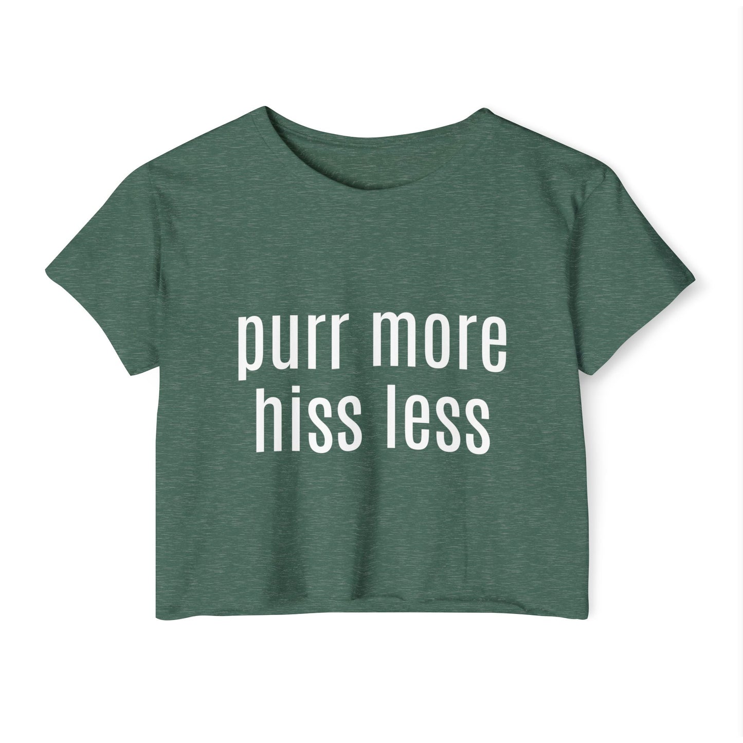 "Purr More Hiss Less" Crop Tee — Women's Cute Cat Festival Tee