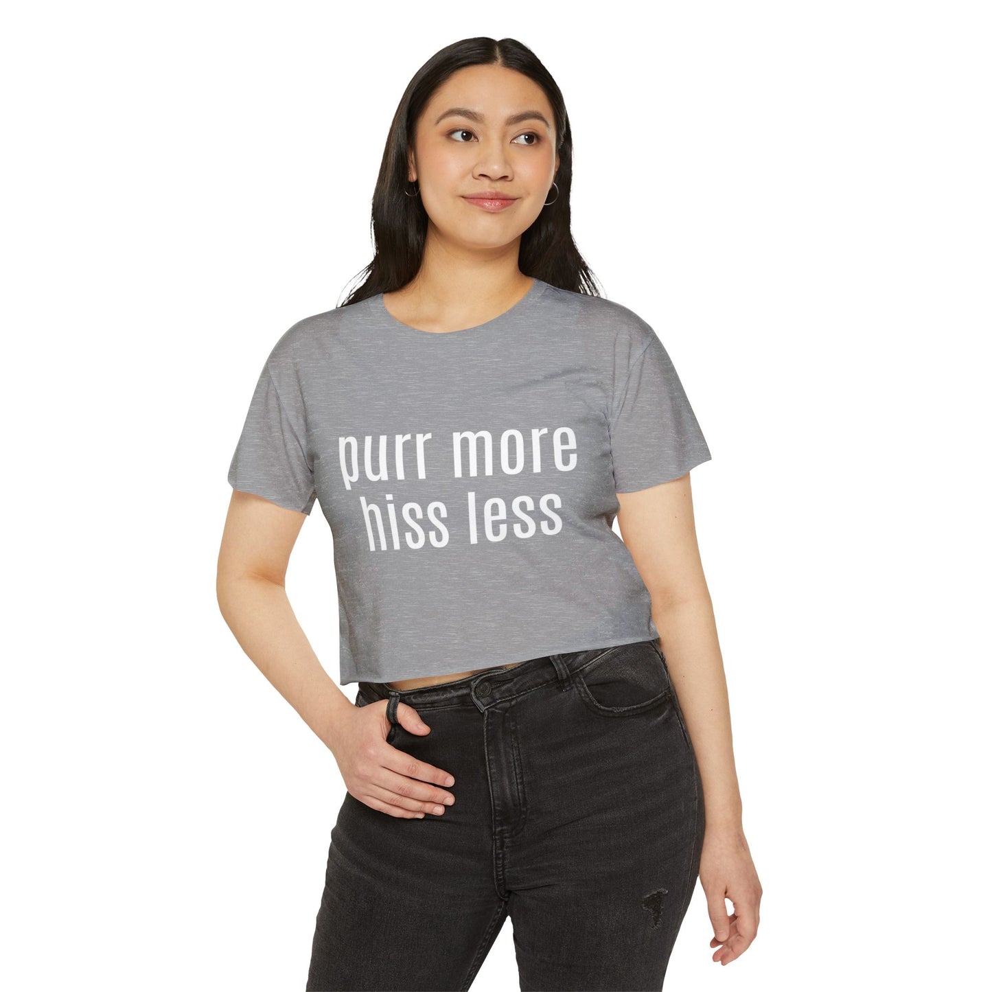 "Purr More Hiss Less" Crop Tee — Women's Cute Cat Festival Tee