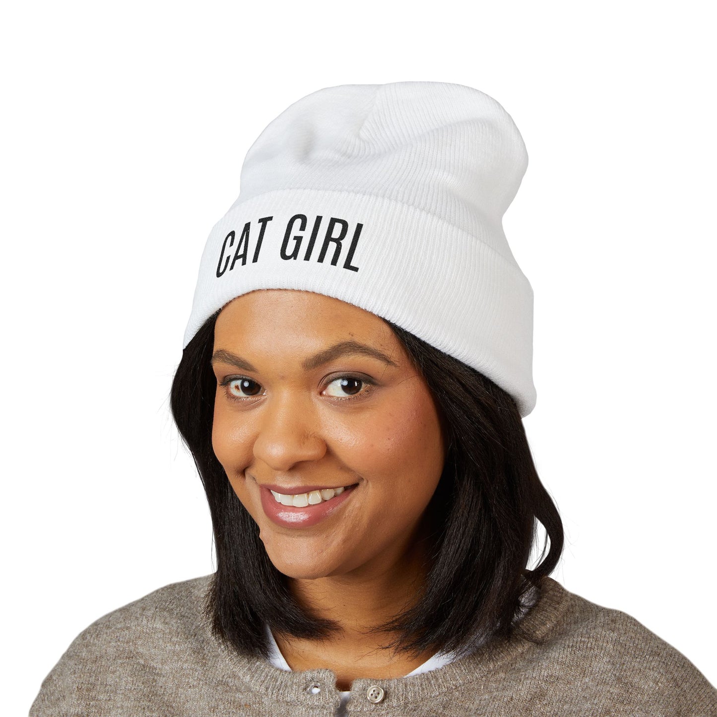 "Cat Girl" Embroidered Cuffed Beanie