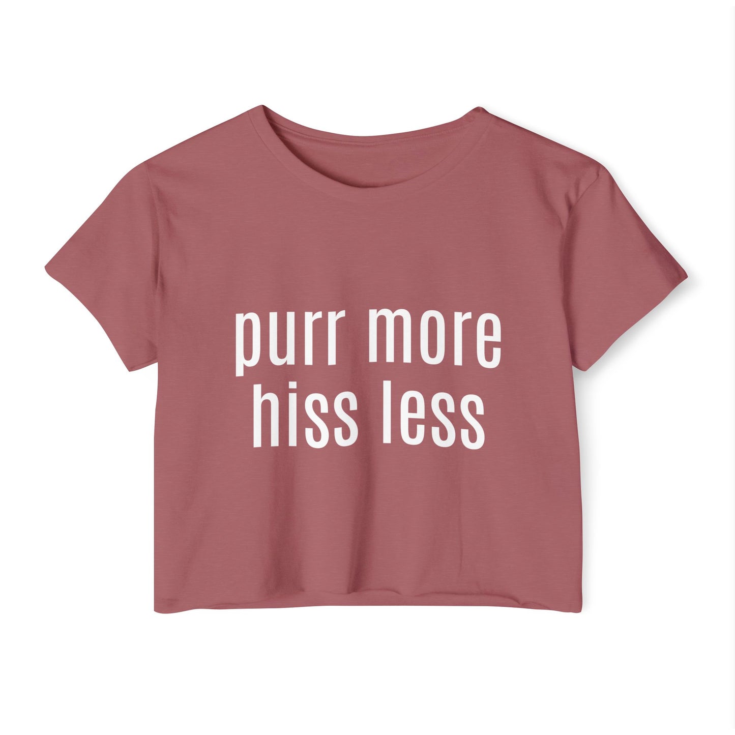 "Purr More Hiss Less" Crop Tee — Women's Cute Cat Festival Tee