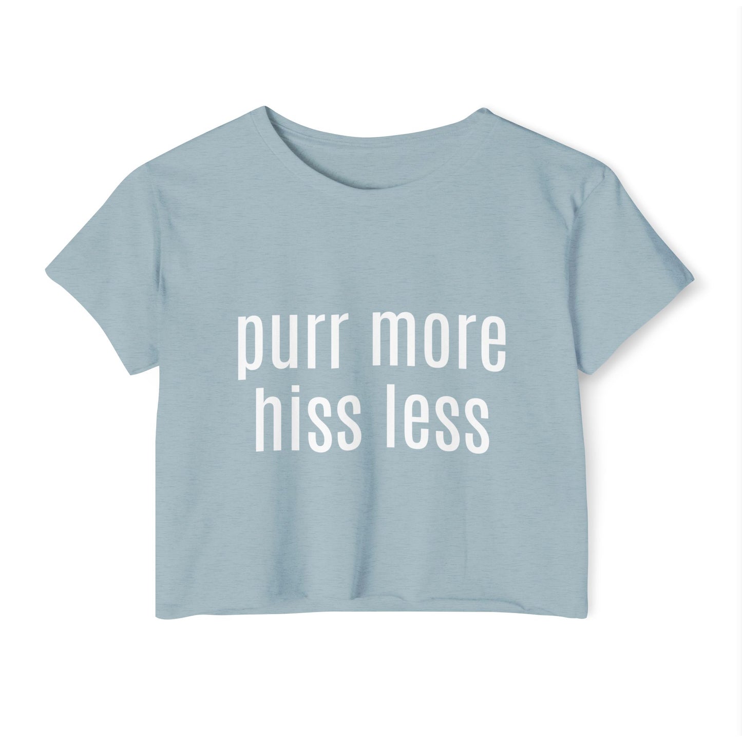 "Purr More Hiss Less" Crop Tee — Women's Cute Cat Festival Tee
