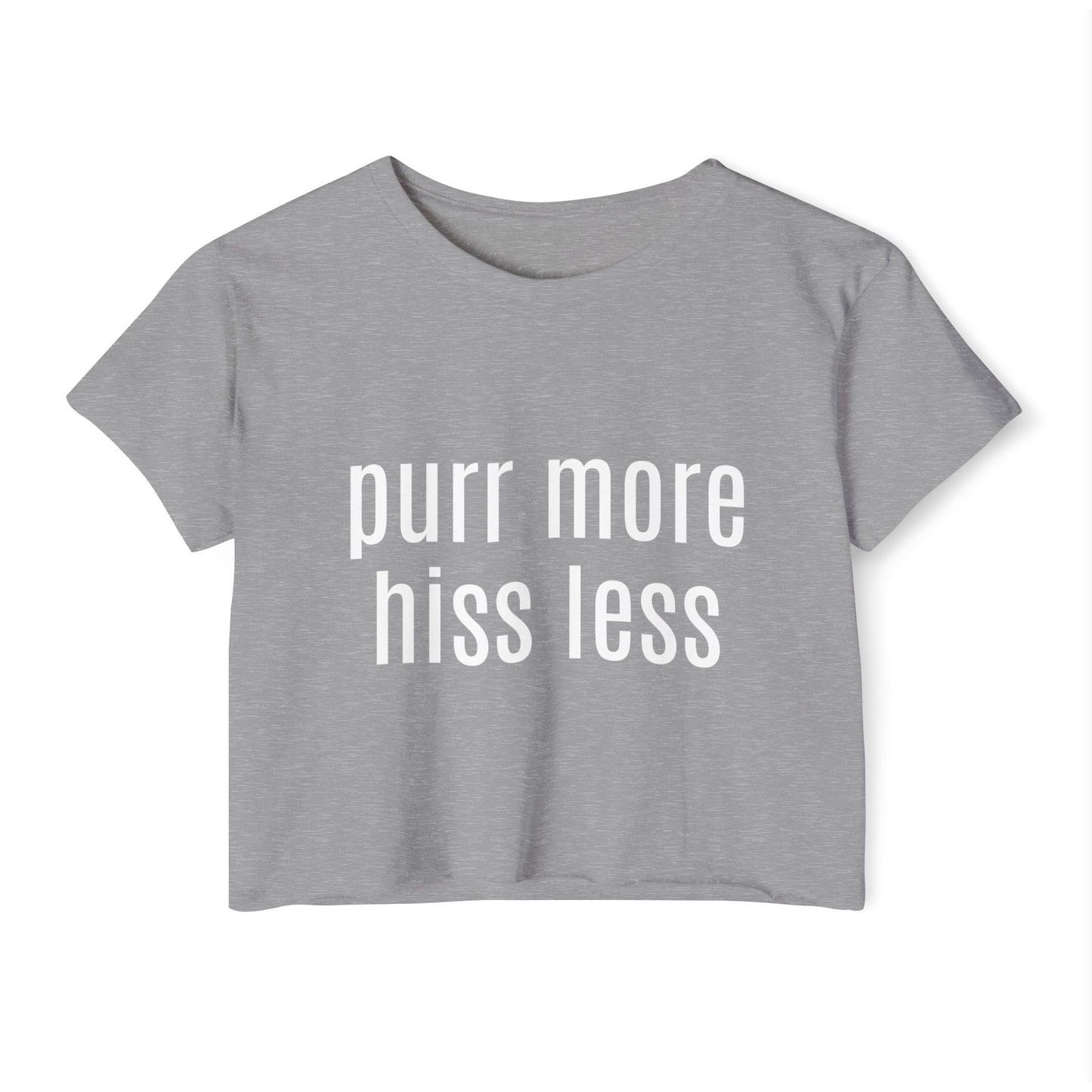 "Purr More Hiss Less" Crop Tee — Women's Cute Cat Festival Tee